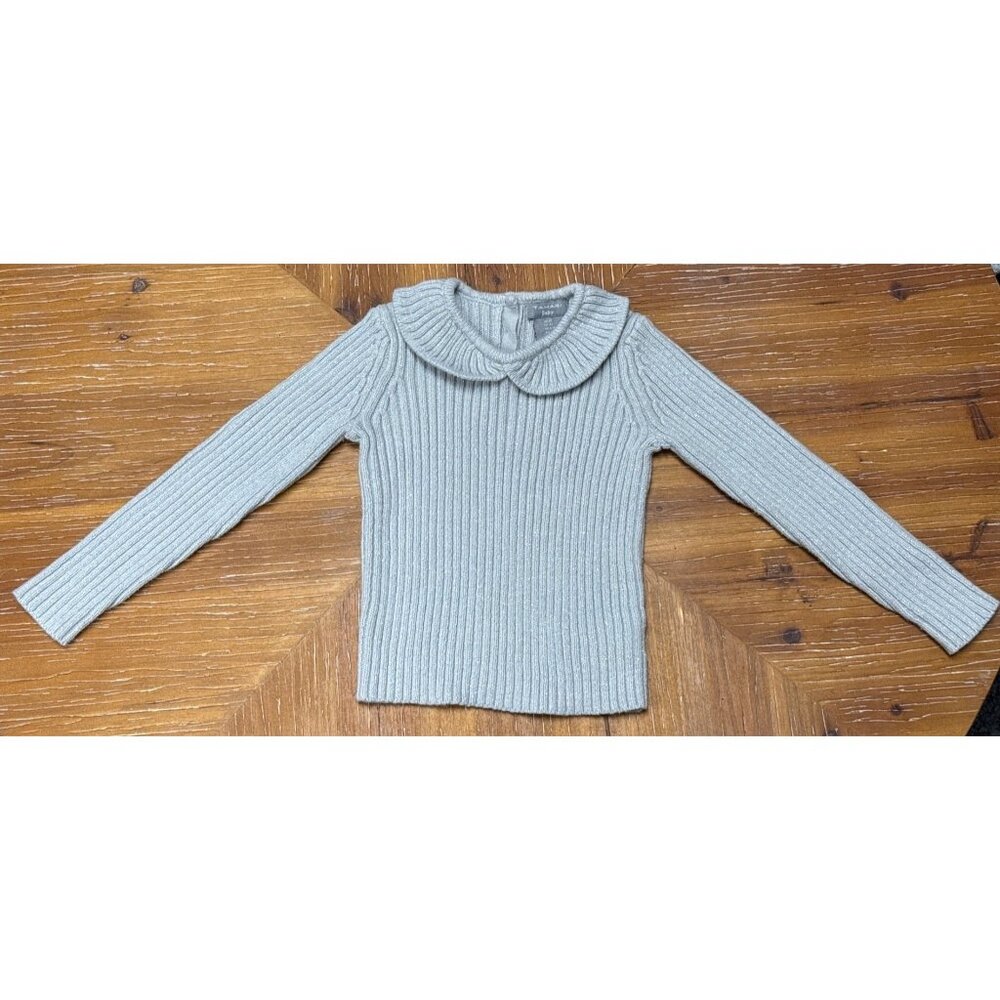 Tahari Baby Girls Rib-Knit Sweater With Peter Pan Collar Long Sleeves Gray Size